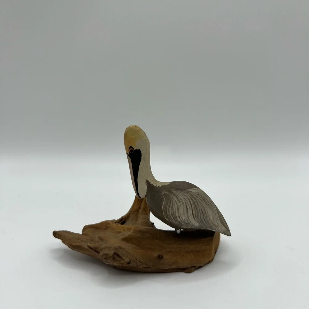 Whitton Handcarving Driftwood Statue Figurine Pelican Bird Collectible Vintage